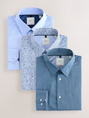 Blue Regular Fit Easy Care Single Cuff Smart Shirts 3 Pack - Image 1 of 13