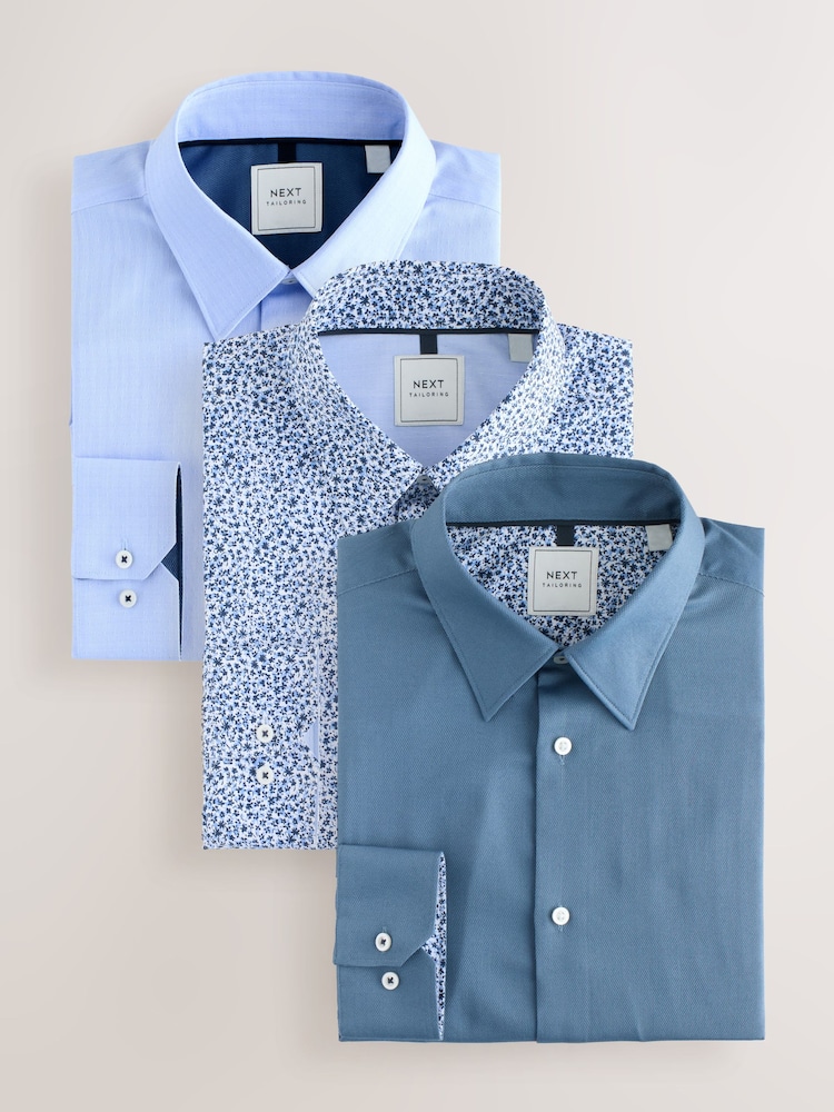 Blue Regular Fit Easy Care Single Cuff Smart Shirts 3 Pack - Image 1 of 13