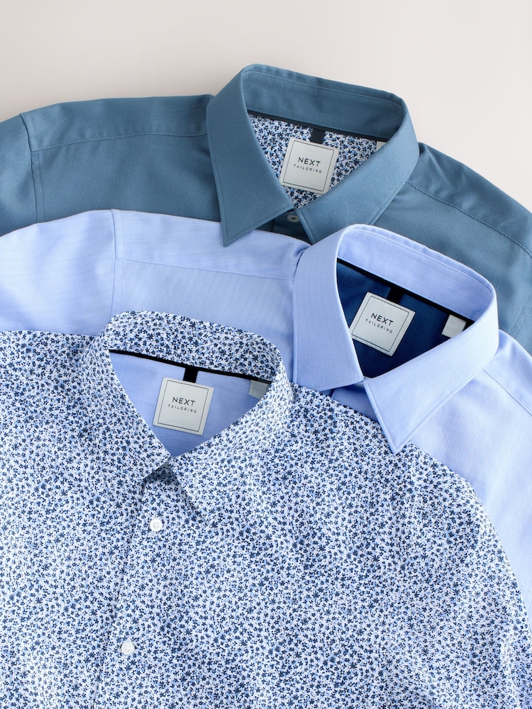 Blue Regular Fit Easy Care Single Cuff Smart Shirts 3 Pack - Image 13 of 13