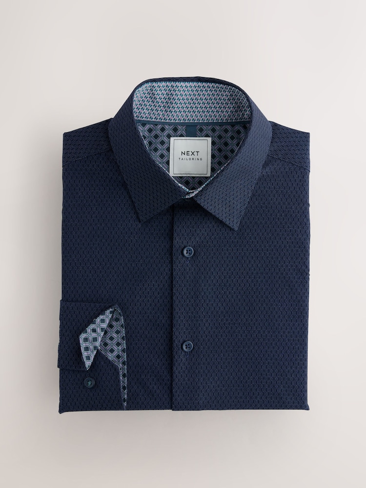 Azul marino - Corte estándar - Camisa con diseño texturizado y ribeteado de fácil cuidado - Imagen 1 de 3