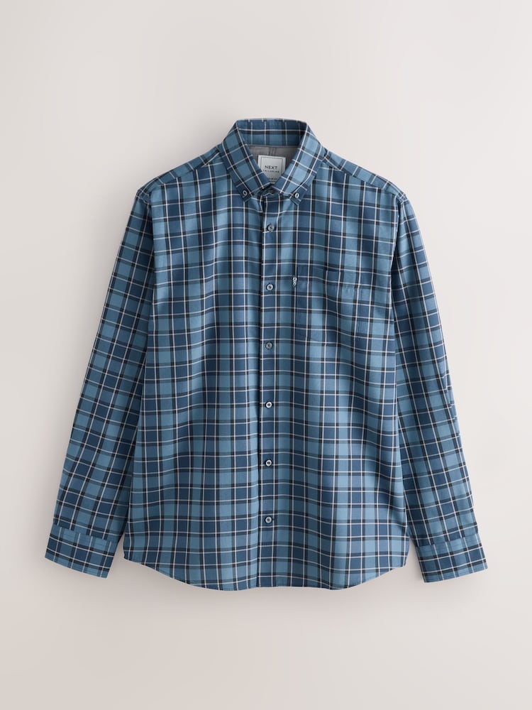 Blue Tonal Check Regular Fit Easy Iron Button Down Oxford Shirt - Image 1 of 1