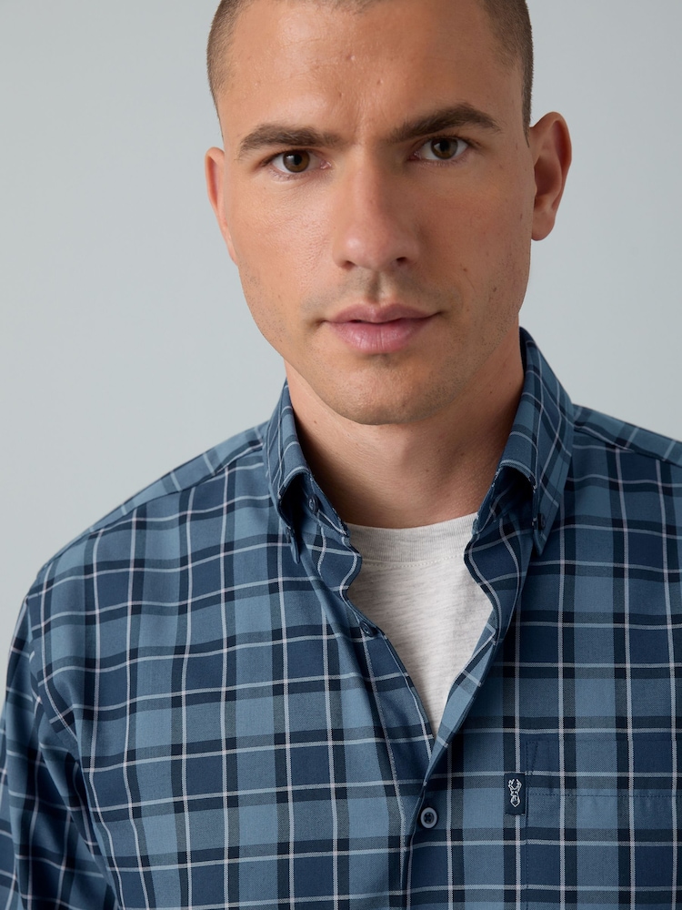 Blue Tonal Check Regular Fit Easy Iron Button Down Oxford Shirt - Image 1 of 9 Blue Tonal Check Regular Fit Easy Iron Button Down Oxford Shirt - Image 1 of 9