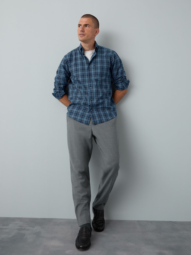 Blue Tonal Check Regular Fit Easy Iron Button Down Oxford Shirt - Image 2 of 9 Blue Tonal Check Regular Fit Easy Iron Button Down Oxford Shirt - Image 2 of 9