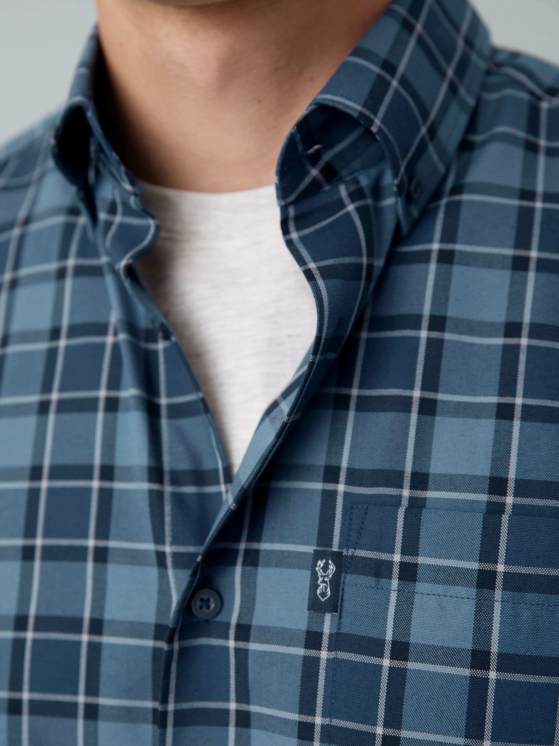 【BAON】[unisex] Tonal Check Collar Over Shirt Buy Blue Tonal Check Regular Fit Easy Iron Button Down