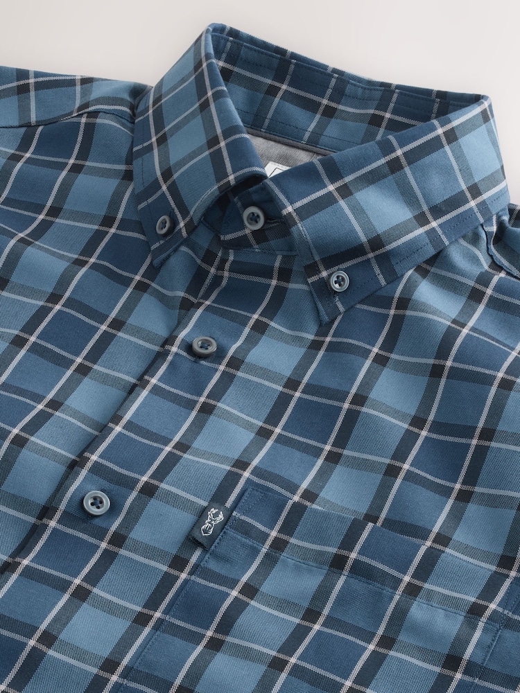 Blue Tonal Check Regular Fit Easy Iron Button Down Oxford Shirt - Image 3 of 3