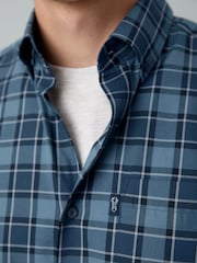 Blue Tonal Check Regular Fit Easy Iron Button Down Oxford Shirt - Image 5 of 9