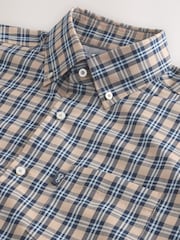 Neutral Brown Check Regular Fit Easy Iron Button Down Oxford Shirt - Image 2 of 3
