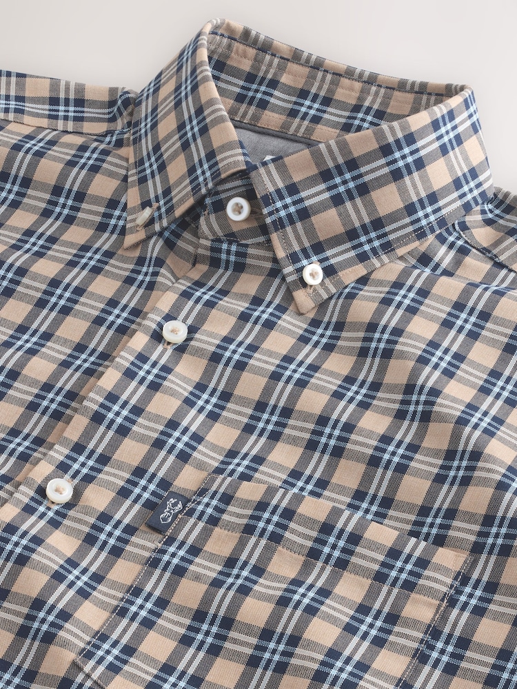 Neutral Brown Check Regular Fit Easy Iron Button Down Oxford Shirt - Image 2 of 3