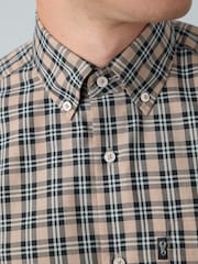 Neutral Brown Check Regular Fit Easy Iron Button Down Oxford Shirt - Image 4 of 7