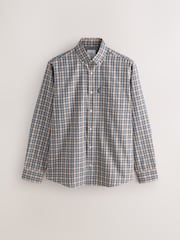 Neutral Brown Check Regular Fit Easy Iron Button Down Oxford Shirt - Image 5 of 7