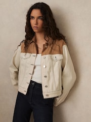 Reiss Maddie Colour-Block Denim Jacket - Image 1 of 6