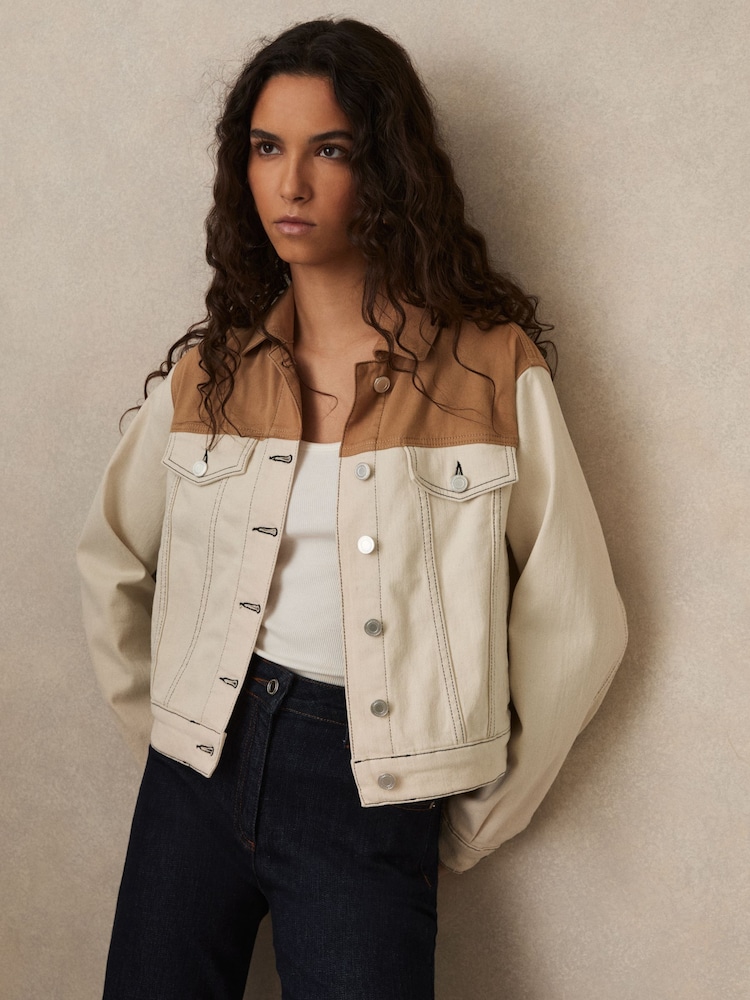 Reiss Maddie Colour-Block Denim Jacket - Image 1 of 6