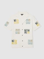 Reiss Optic White Pablo Reef-Embroidery Cuban-Collar Shirt - Image 2 of 6