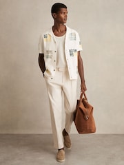 Reiss Optic White Pablo Reef-Embroidery Cuban-Collar Shirt - Image 3 of 6