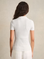 Reiss Ivory Poppy Lace Up Rib Knit Top - Image 4 of 6
