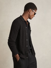 Reiss Black Parson Cotton-Blend Textured Knit Shirt - Image 1 of 7