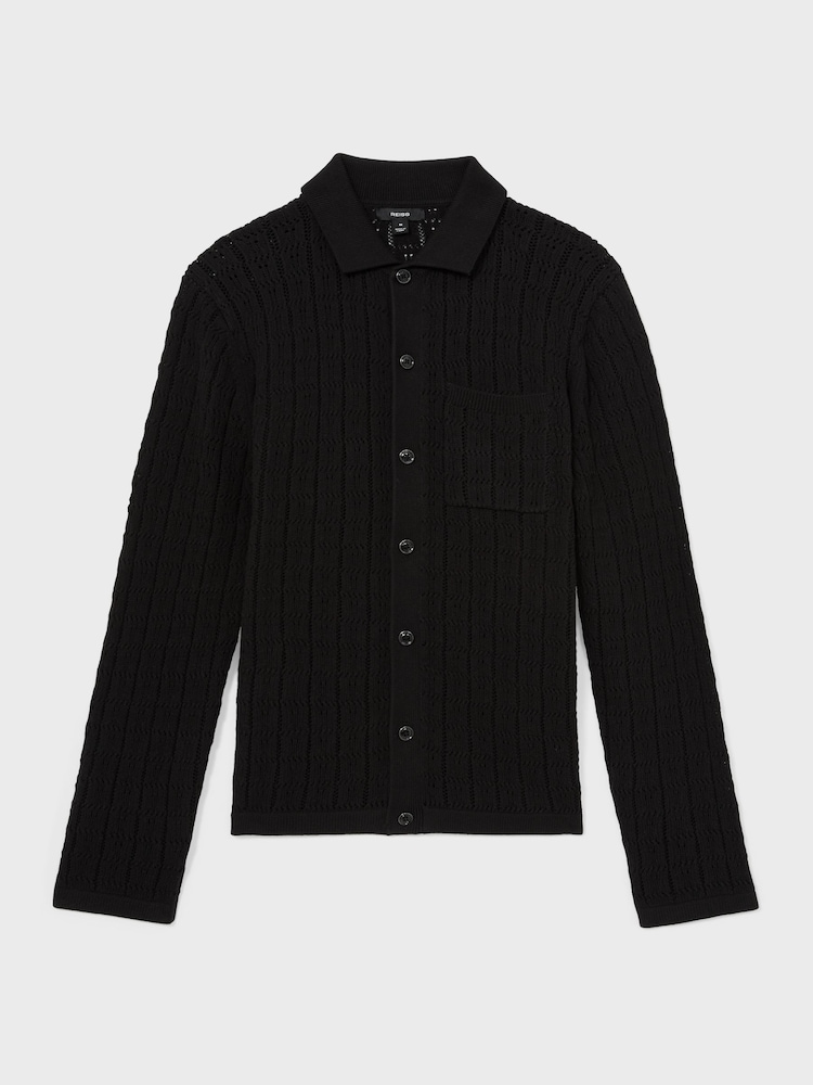 Reiss Black Parson Cotton-Blend Textured Knit Shirt - Image 2 of 7