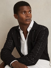 Reiss Black Parson Cotton-Blend Textured Knit Shirt - Image 3 of 7