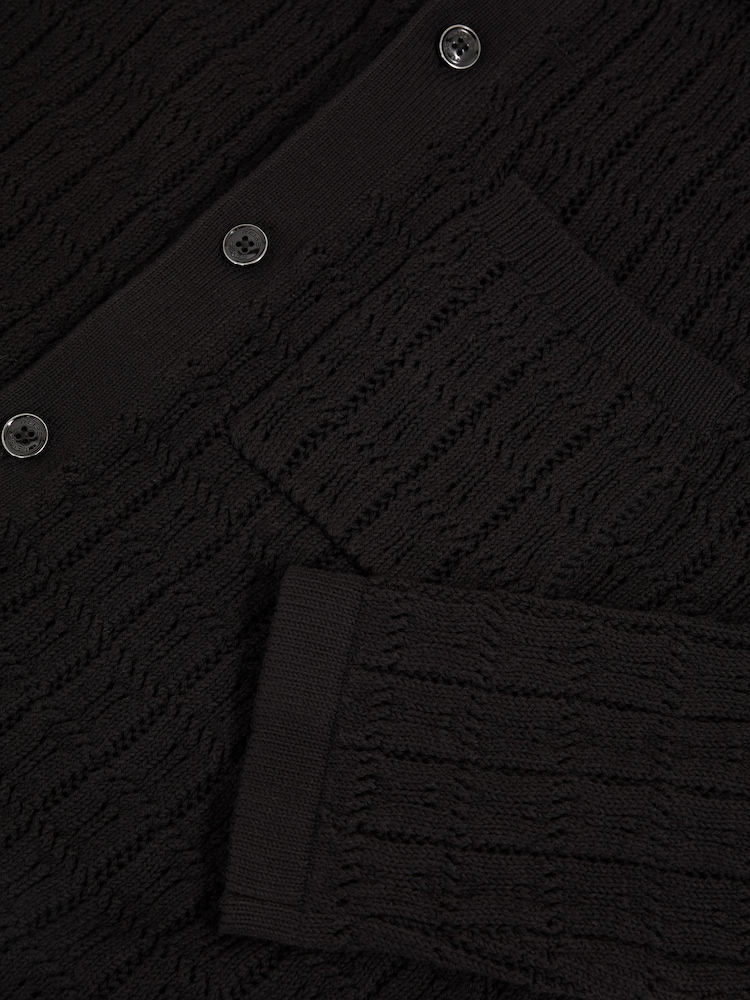 Reiss Black Parson Cotton-Blend Textured Knit Shirt - Image 7 of 7
