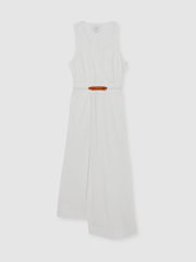 Reiss Ivory Brianne Petite Poplin Belted Split Midi Dress - Image 2 of 6