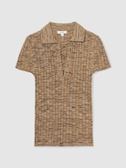 Reiss Camel Marl Poppy Lace Up Rib Knit Top - Image 2 of 5