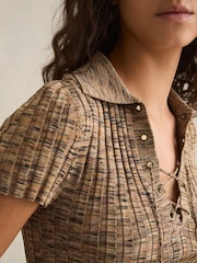 Reiss Camel Marl Poppy Lace Up Rib Knit Top - Image 3 of 5