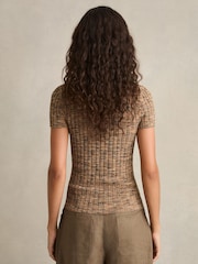 Reiss Camel Marl Poppy Lace Up Rib Knit Top - Image 4 of 5
