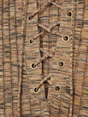 Reiss Camel Marl Poppy Lace Up Rib Knit Top - Image 5 of 5