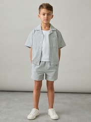 Reiss Soft Blue/White Sensei Seersucker Striped Shirt - Image 2 of 4