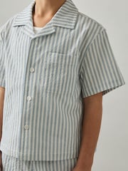 Reiss Soft Blue/White Sensei Seersucker Striped Shirt - Image 3 of 4