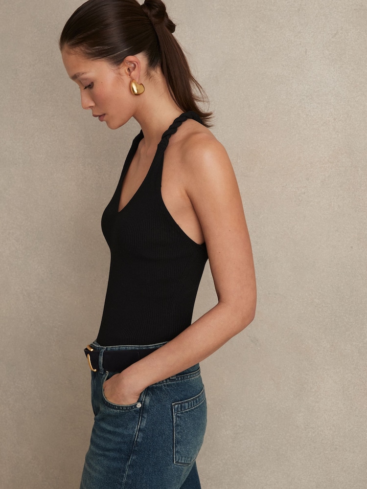 Reiss Black Lauren Twist-Strap Rib-Knit Vest - Image 1 of 7