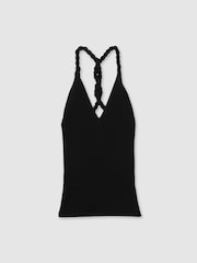 Reiss Black Lauren Twist-Strap Rib-Knit Vest - Image 2 of 7