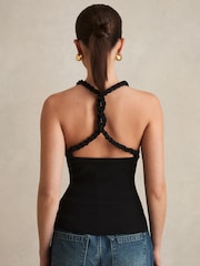 Reiss Black Lauren Twist-Strap Rib-Knit Vest - Image 3 of 7