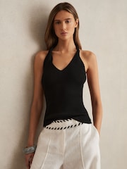 Reiss Black Lauren Twist-Strap Rib-Knit Vest - Image 6 of 7