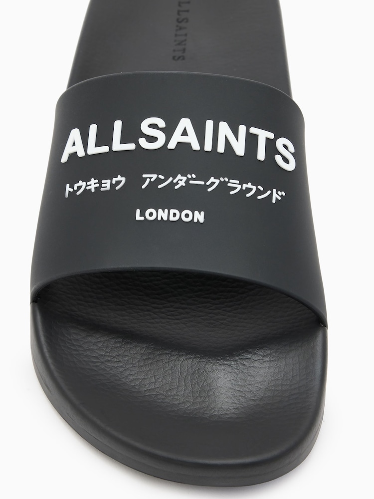 AllSaints Black Underground Sliders - Image 3 of 4