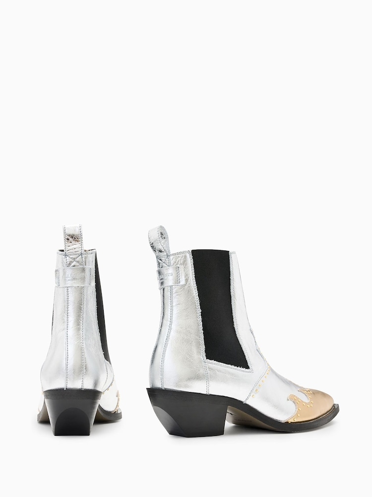 AllSaints Silver Denver Stud Boots - Image 2 of 5