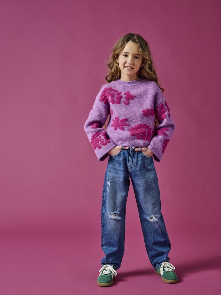 ONLY KIDS Blue Straight Leg Ripped Knee 100% Cotton Jeans - Image 1 of 4