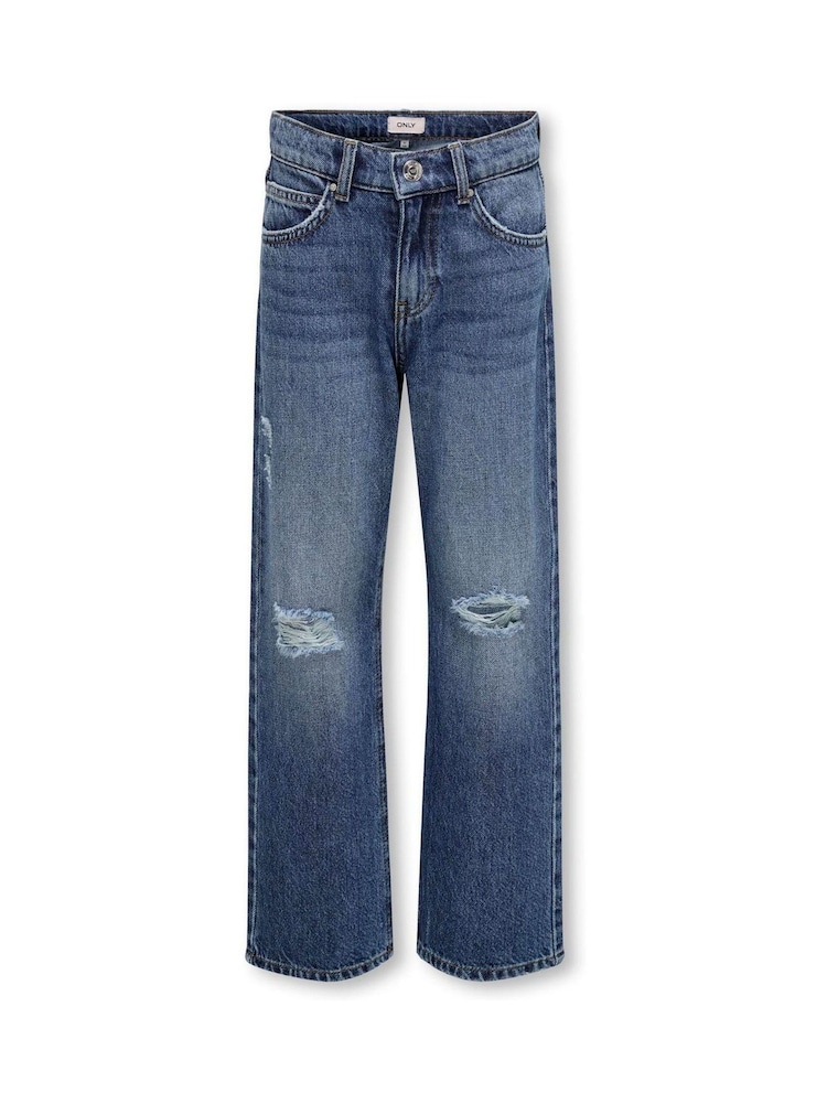 ONLY KIDS Blue Straight Leg Ripped Knee 100% Cotton Jeans - Image 2 of 4