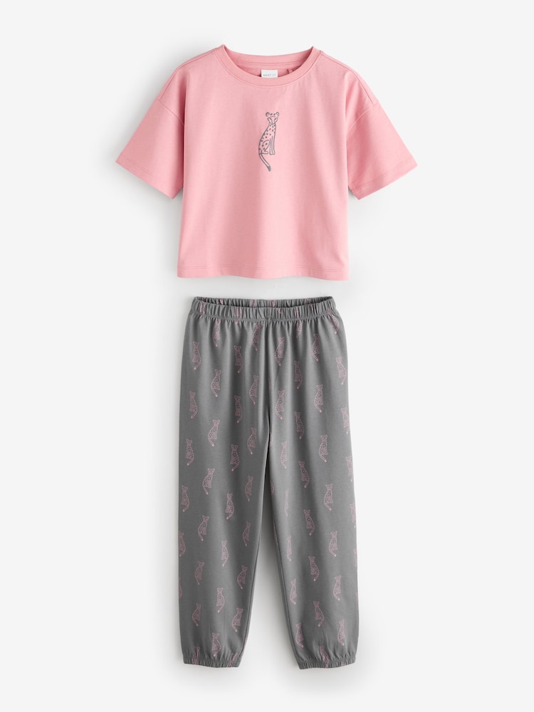 Grey Pure Cotton Cheetah Print Pyjamas - Image 1 of 1