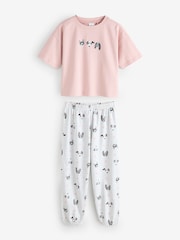 Pink Sleeping Dog Print Pyjamas Set - Image 1 of 1