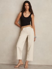Reiss Ecru Maddie Colour-Block Straight-Leg Jeans - Image 1 of 6