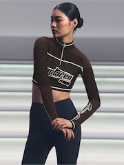 Reiss Chocolate Brown Ultra McLaren F1 Team Half-Zip Crop Top - Image 1 of 10