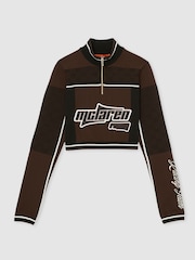 Reiss Chocolate Brown Ultra McLaren F1 Team Half-Zip Crop Top - Image 2 of 10