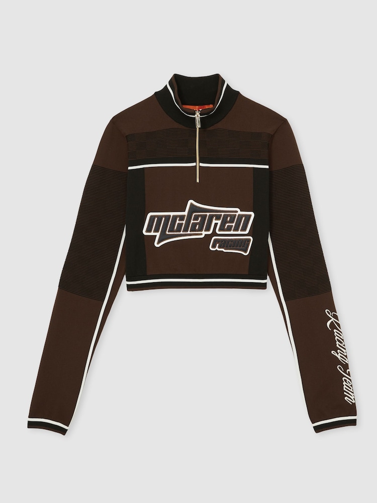 Reiss Chocolate Brown Ultra McLaren F1 Team Half-Zip Crop Top - Image 2 of 10 Reiss Chocolate Brown Ultra McLaren F1 Team Half-Zip Crop Top - Image 2 of 10