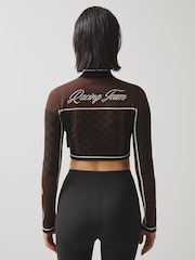 Reiss Chocolate Brown Ultra McLaren F1 Team Half-Zip Crop Top - Image 5 of 10