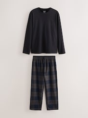Brown Long Sleeve Crew Neck Check Woven Pyjamas Set - Image 1 of 5
