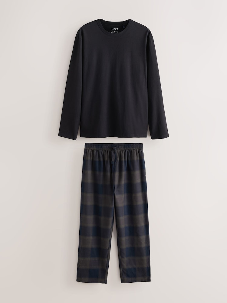 Brown Long Sleeve Crew Neck Check Woven Pyjamas Set - Image 1 of 5