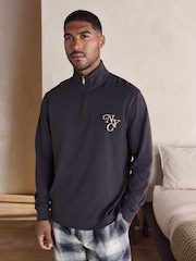 Slate Grey Long Sleeve Embroidered Quarter Zip Pyjamas Set - Image 3 of 12