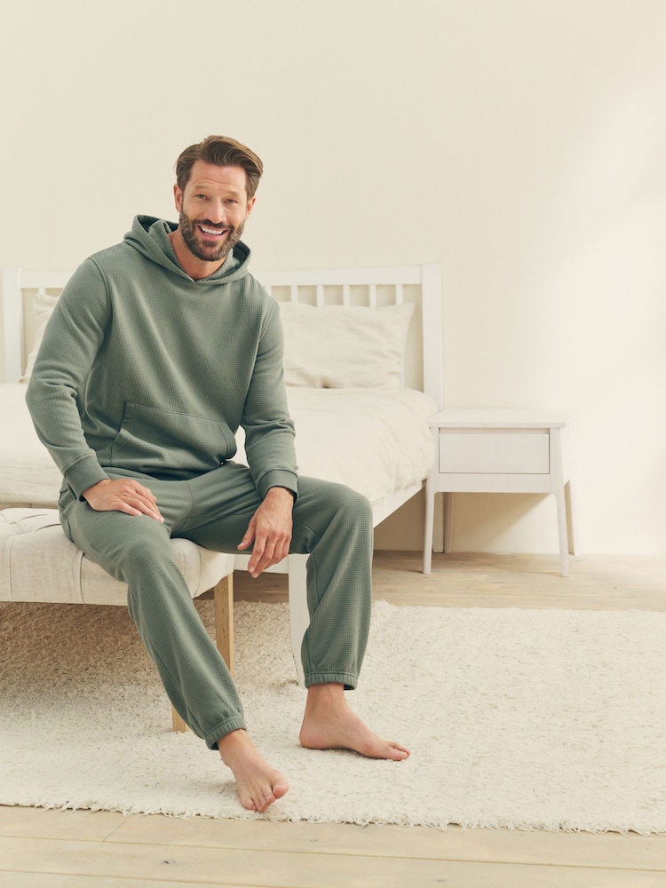 Sage Green Soft Waffle Pyjamas Hoodie Set - Image 1 of 11