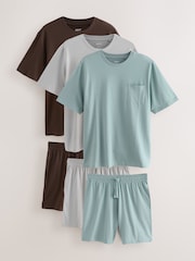 Black/Chocolate Brown/Grey Jersey Pyjamas Shorts Set 3 Pack - Image 1 of 13